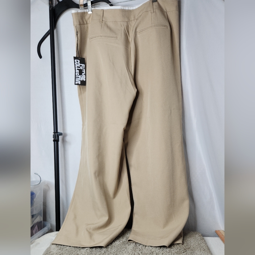 Women's Mid-Rise Wide Leg Contrast Waistband Trousers Future Collective Khaki XL - Picture 5 of 16